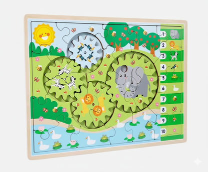 Safari Spin | Wooden Gear Puzzle & Counting Game (2-3 Years)