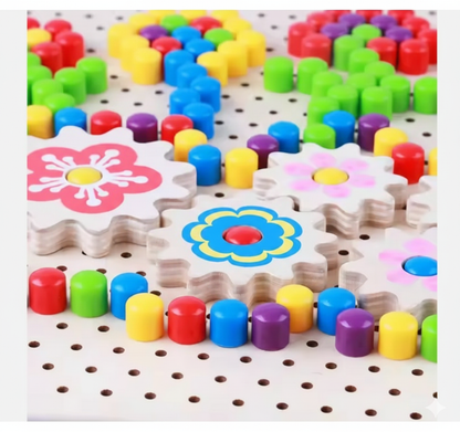Wooden Pegboard for Kids – Creative Peg Set with Gears | Fine Motor Skills Toy (Age 4-5)