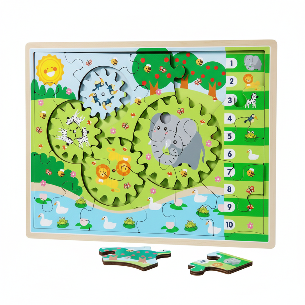 Safari Spin | Wooden Gear Puzzle & Counting Game (2-3 Years)