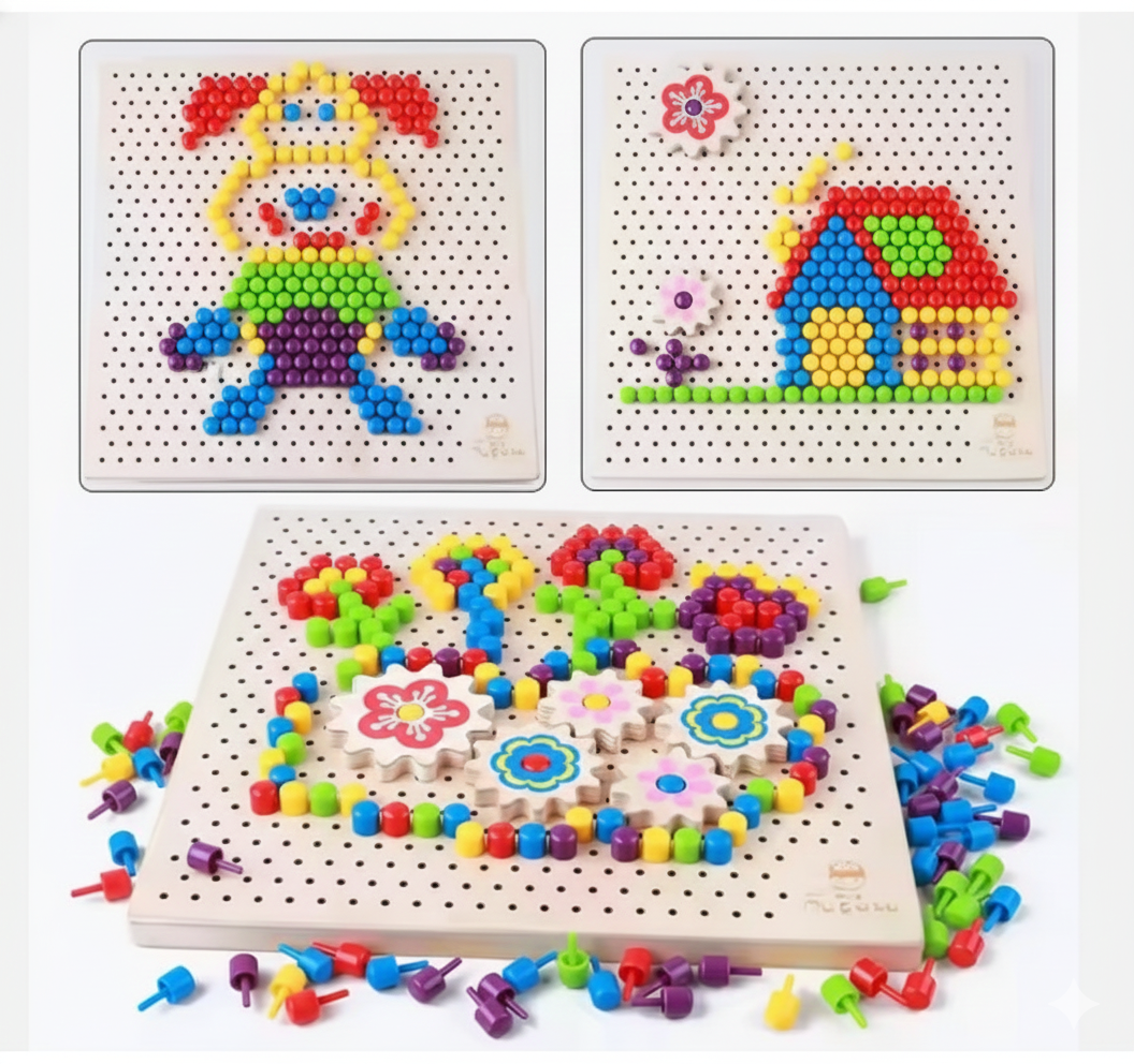 Wooden Pegboard for Kids – Creative Peg Set with Gears | Fine Motor Skills Toy (Age 4-5)