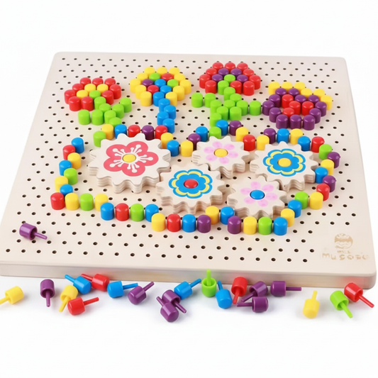 Wooden Pegboard for Kids – Creative Peg Set with Gears | Fine Motor Skills Toy (Age 4-5)