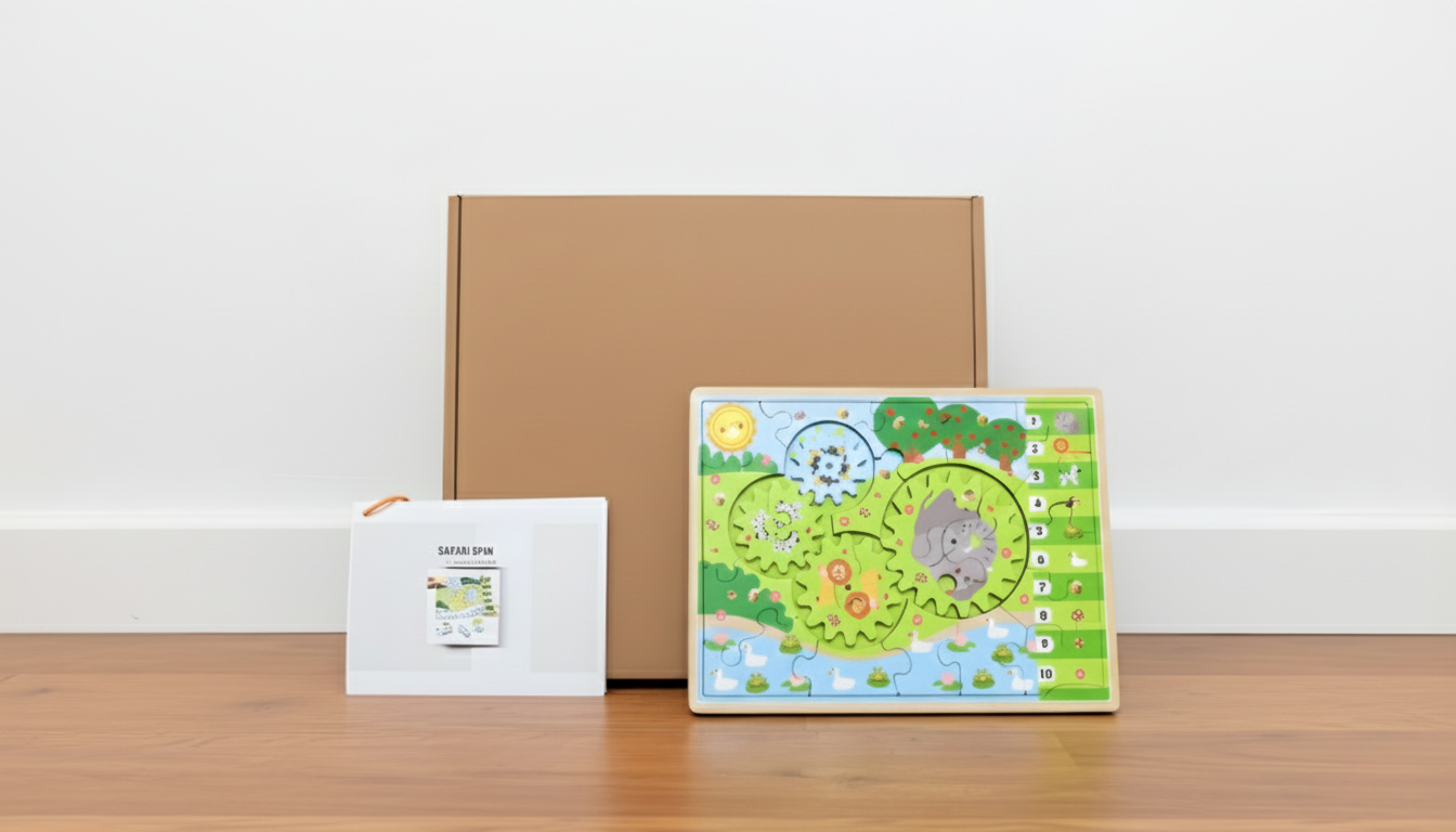 Safari Spin | Wooden Gear Puzzle & Counting Game (2-3 Years)